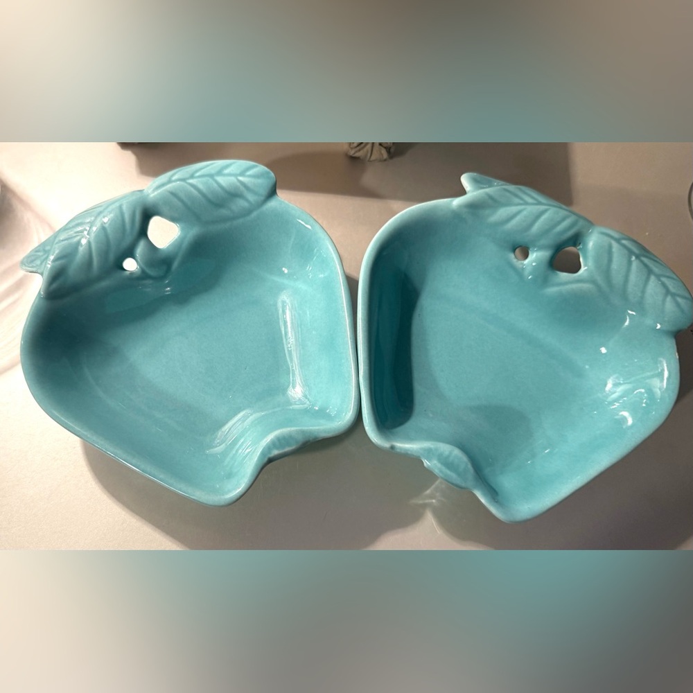 2  Hoenig turquoise Apple Dishes. California… 6”x5.5” circa 1950s.
